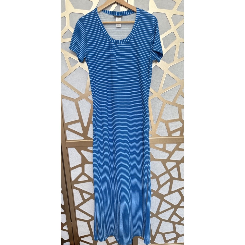 Tommy Bahama Womens Tee Dress Medium Beachy Coastal Nautical‎ Striped Maxi Blue